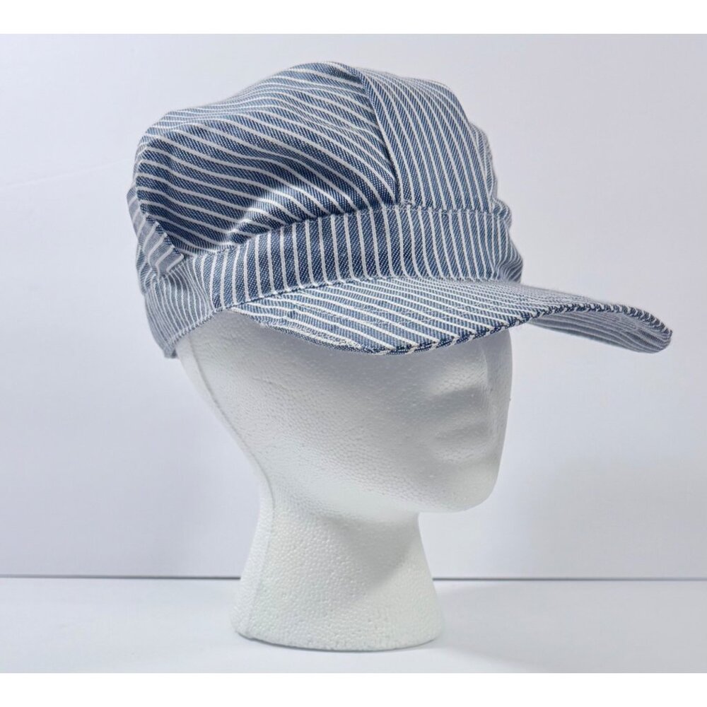 Train Engineer Conductor Hat Cap Blue & White Striped Adjustable Costume